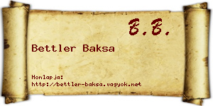 Bettler Baksa névjegykártya
